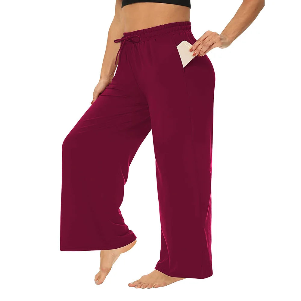 Wide Leg Lounge Trousers with Drawstring Waist and Pockets - Image 39
