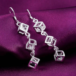 Hot Fine 925 Sterling Silver crystal lattice drop Earrings for Woman noble fashion party Jewelry Trendsetter Christmas Gifts