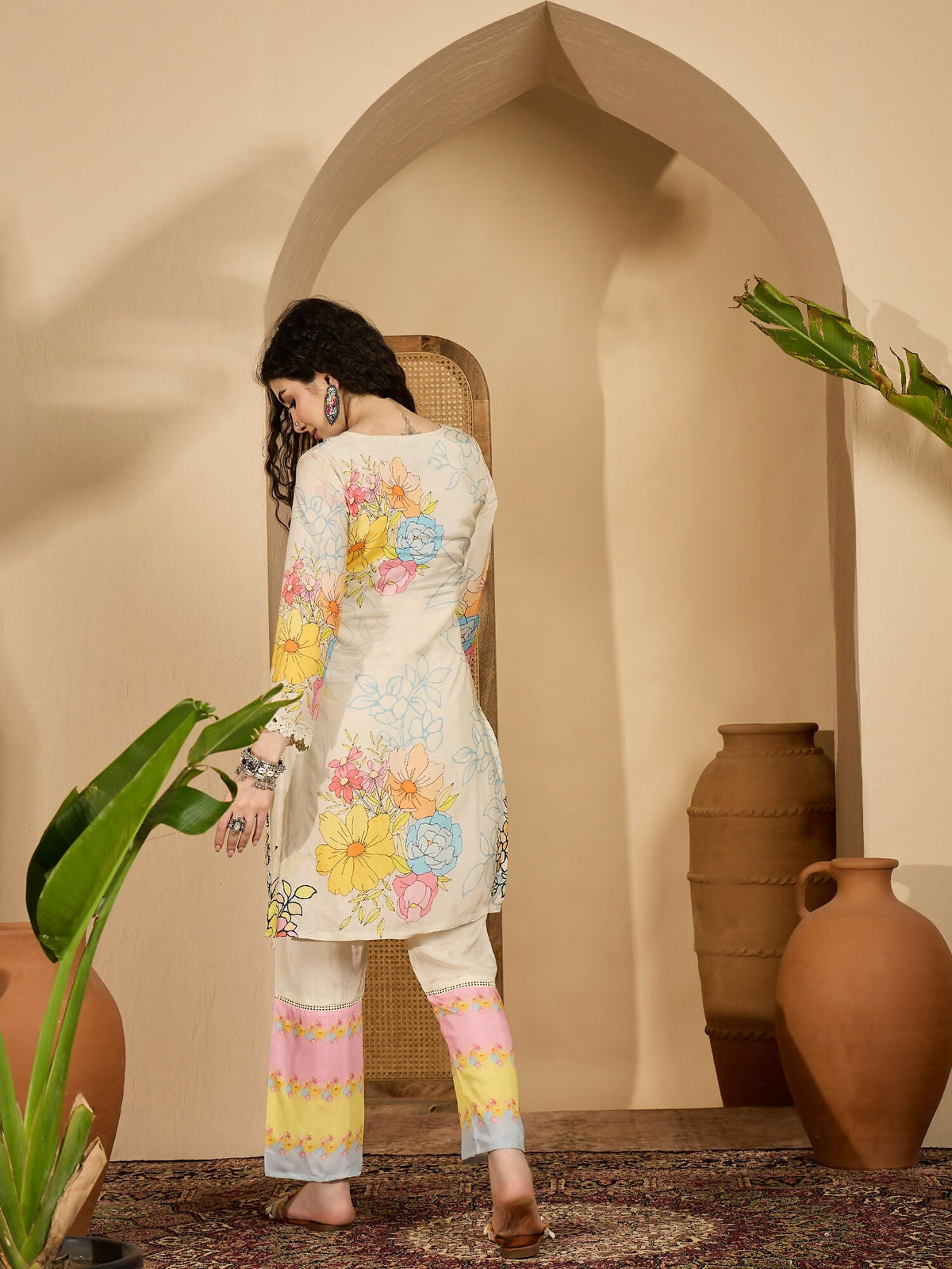 Cream Printed Pure Cotton Cord Set - Elegant Co-ord Set