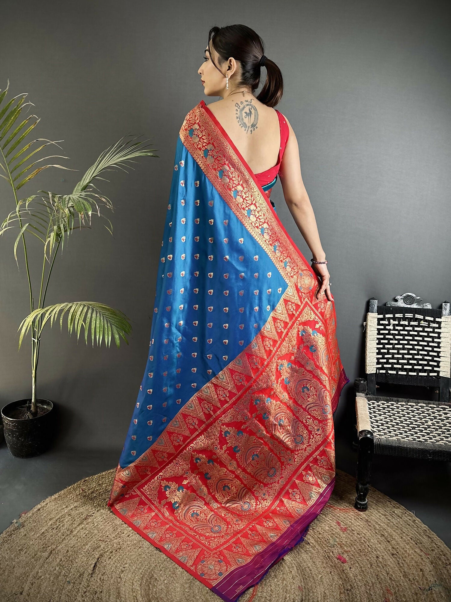 Blue Soft Silk Banarasi Saree with Intricate Motifs