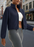 Winter Fleece Cropped Jacket with Stand Collar for Women - Image 6
