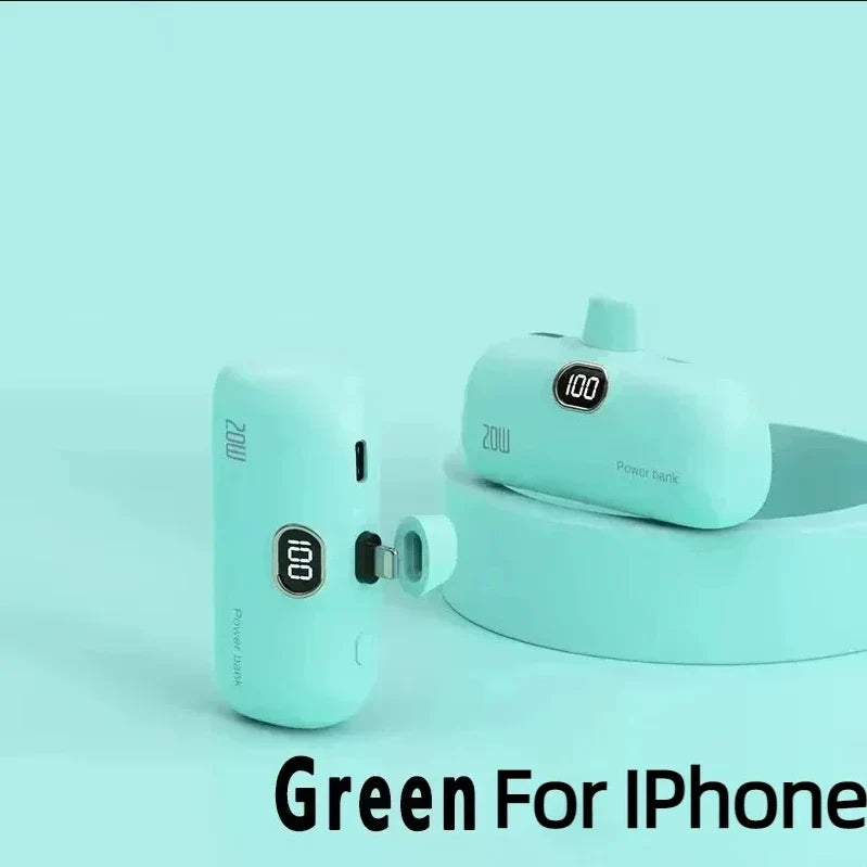 Mini Power Bank 2000/5000mAh Built Cable Portable Mobile Charger Fast Charger