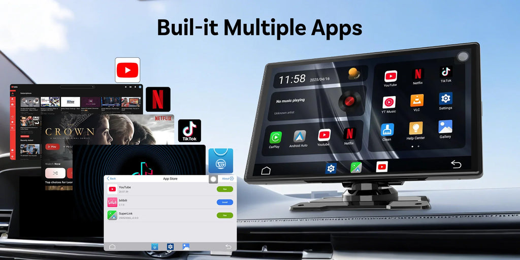 9 Inch Portable Wireless CarPlay Screen, Apple CarPlay and Android Auto Touch Display