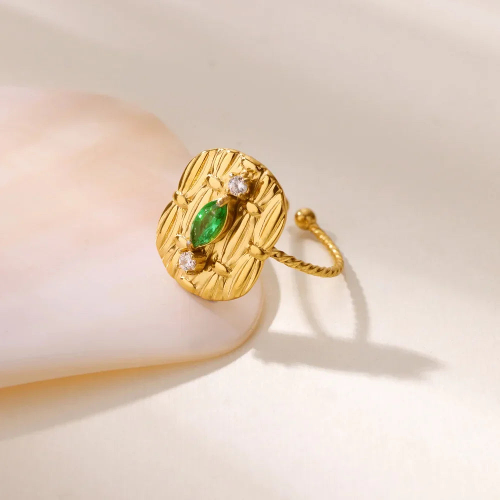Zircon Geometric Rings For Women Stainless Steel Gold Color Open Adjustable Ring 2025 New Fashion Wedding Couple Jewelry Gift
