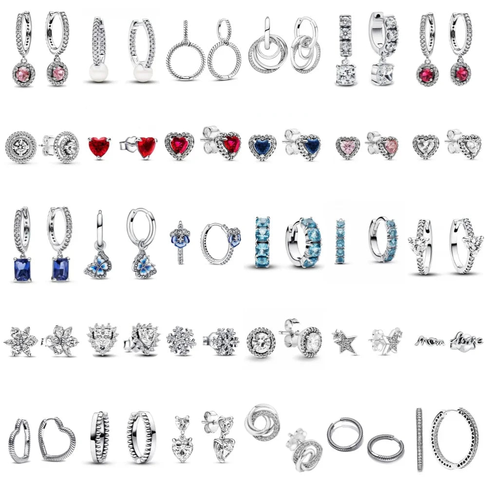 Christmas New 925 Silver Butterfly Blue Heart Red CZ Stud Earrings, Fit Women's Charm Jewelry Gifts Wedding