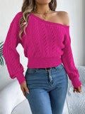 Women Off Shoulder Knitted Long Sleeve Pullover Sweater - Image 32