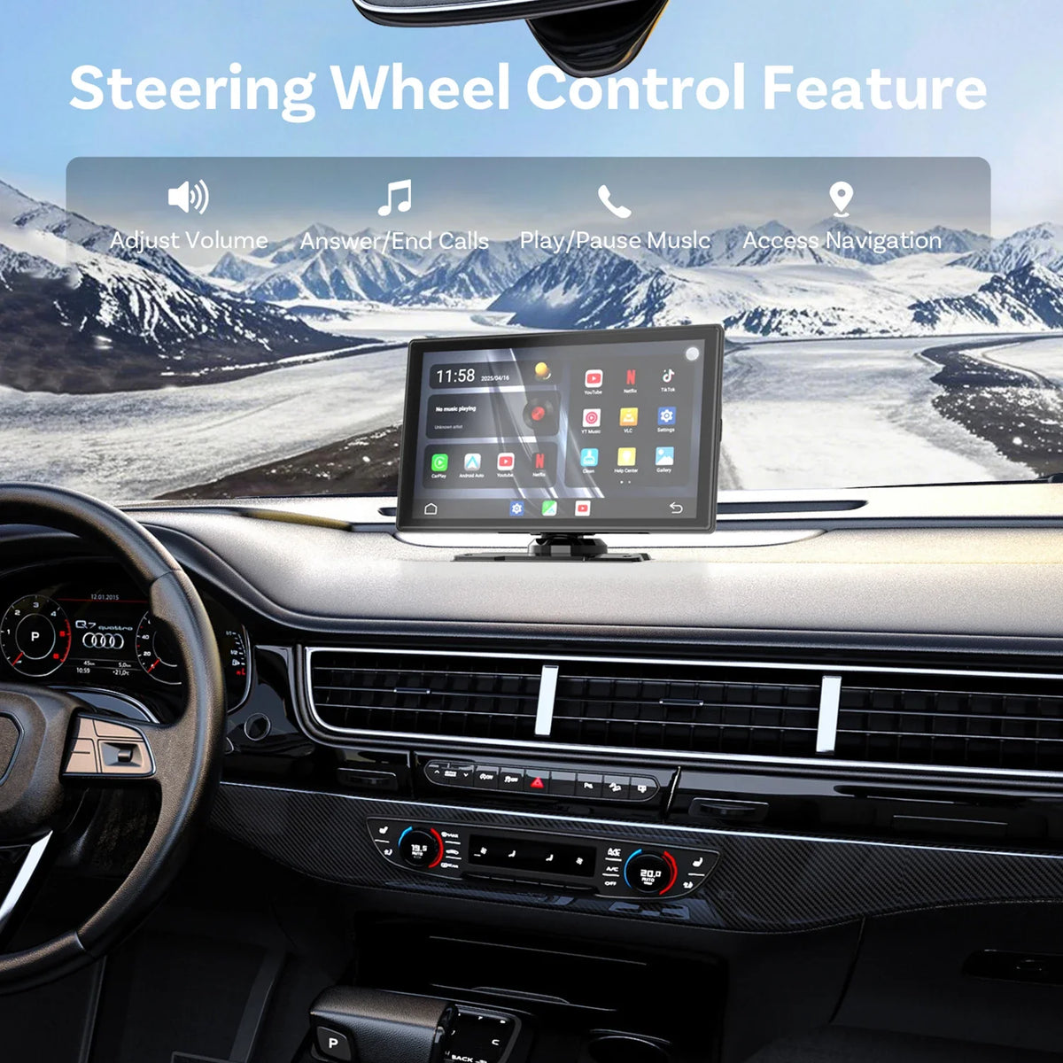 9 Inch Portable Wireless CarPlay Screen, Apple CarPlay and Android Auto Touch Display