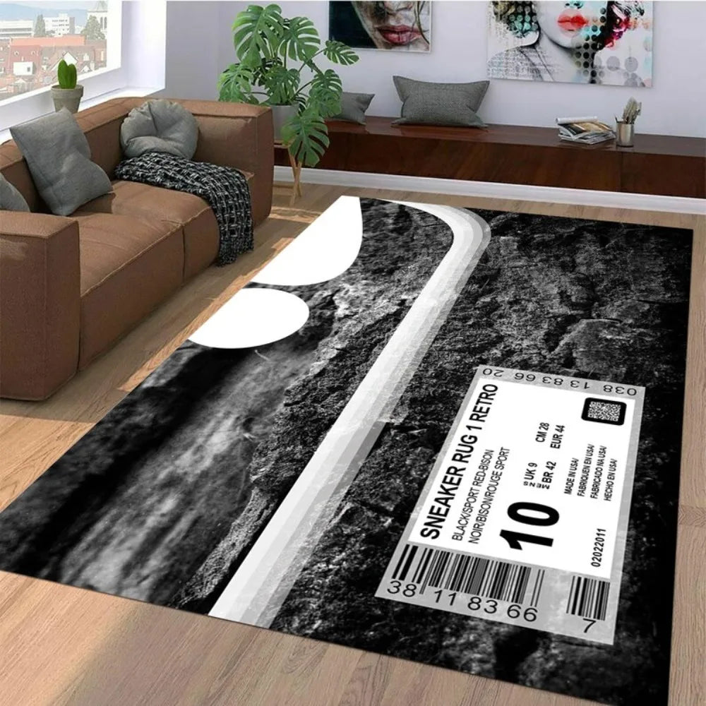Sneaker Culture Carpet Mat Rug Urban Streetwear Typography Home Decoration with Black Red Tone for Living Room Rugs for Bedroom
