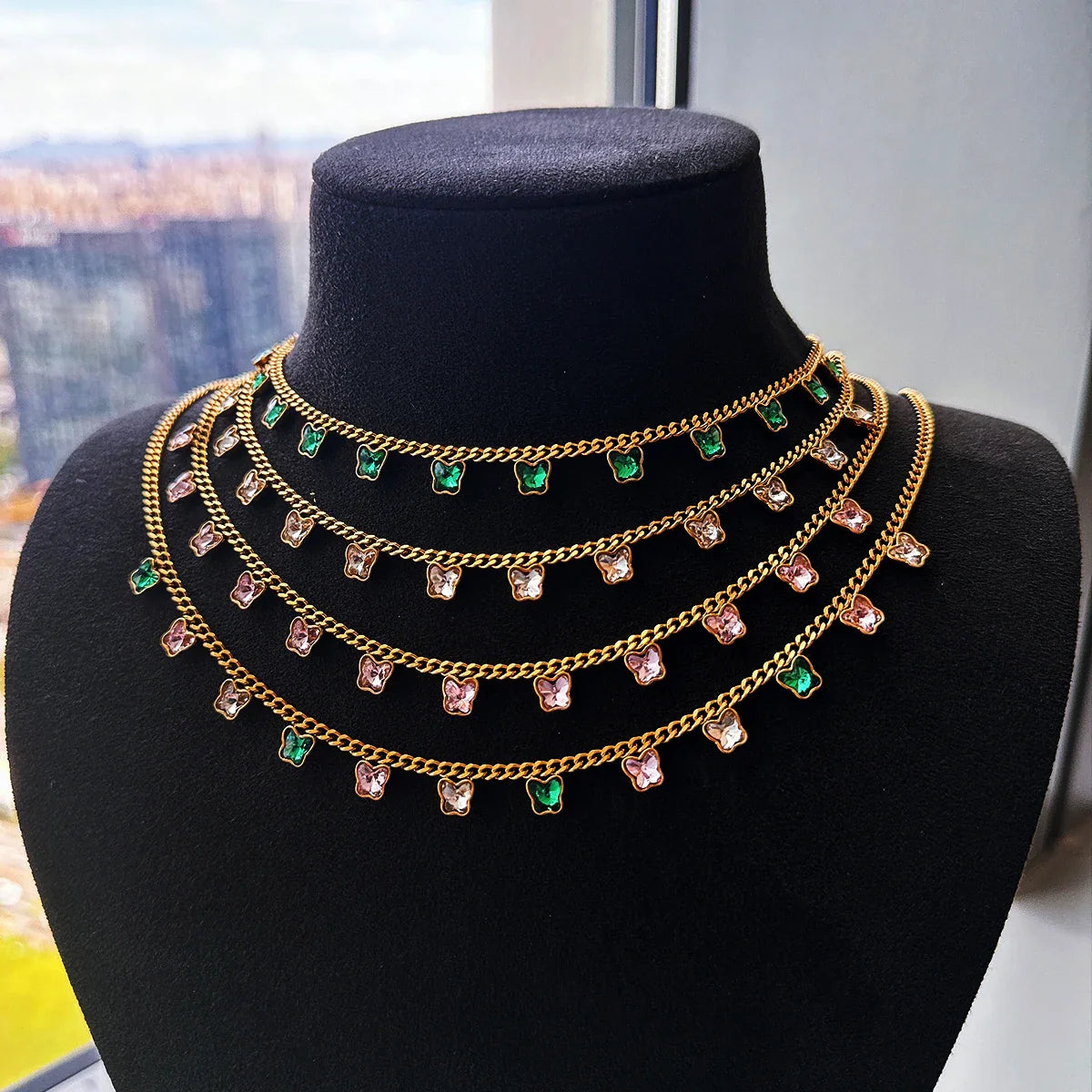 Luxury Zircon Butterfly Pendant Necklaces For Women Stainless Steel Gold Color Chain Collar Necklace 2025 New Wedding Jewelry