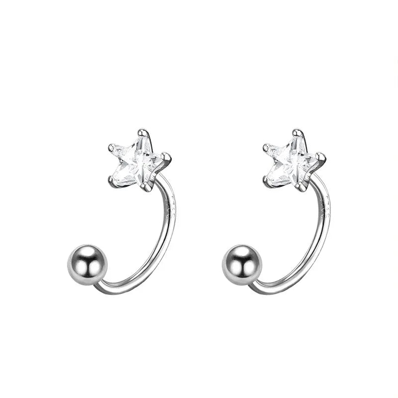 925 Silver Star Flash Crystal Summer Small Fresh Female 2022 New Trendy Personality Earrings