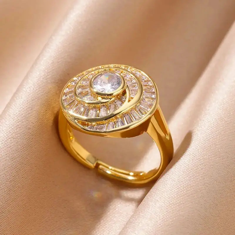 Zirconia Flower Rings for Women Opening Stainless Steel Gold Color Ring Wedding Couple Band Waterproof Jewelry