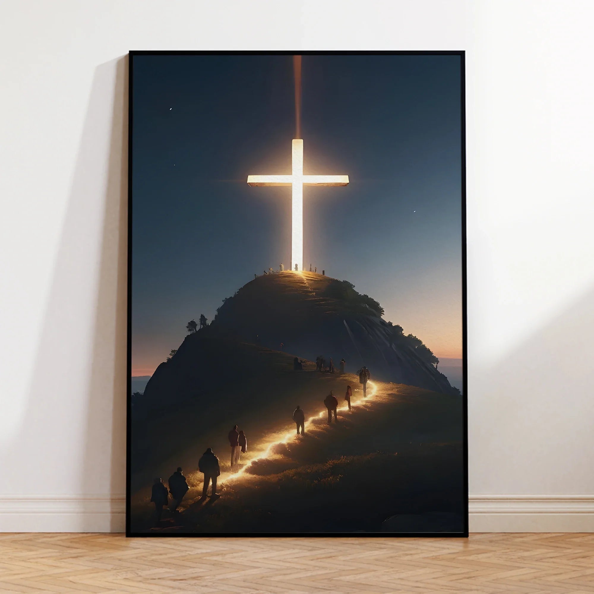 Modern Christian Cross On The Top Of The Mountain Wall Art Canvas Painting Jesus Believers Posters For Room Home Church Decor