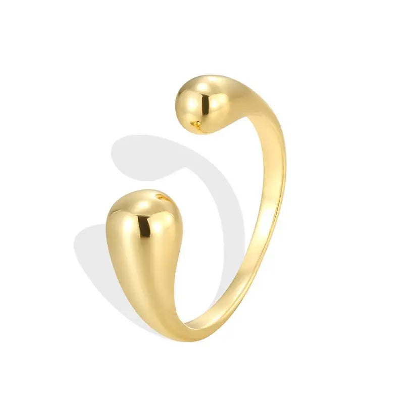 925 Sterling Silve Smooth Double Ball Beads Rings For Woman Adjustable Gold Color Geometric Wedding Couple Rings Fine Jewelry