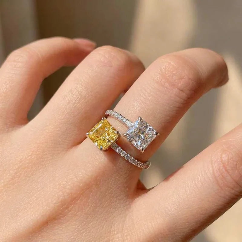 925 Sterling Silver New Style Adjustable Ring with Bright Princess Square CZ Female Engagement Party Accessories Fashion Jewelry