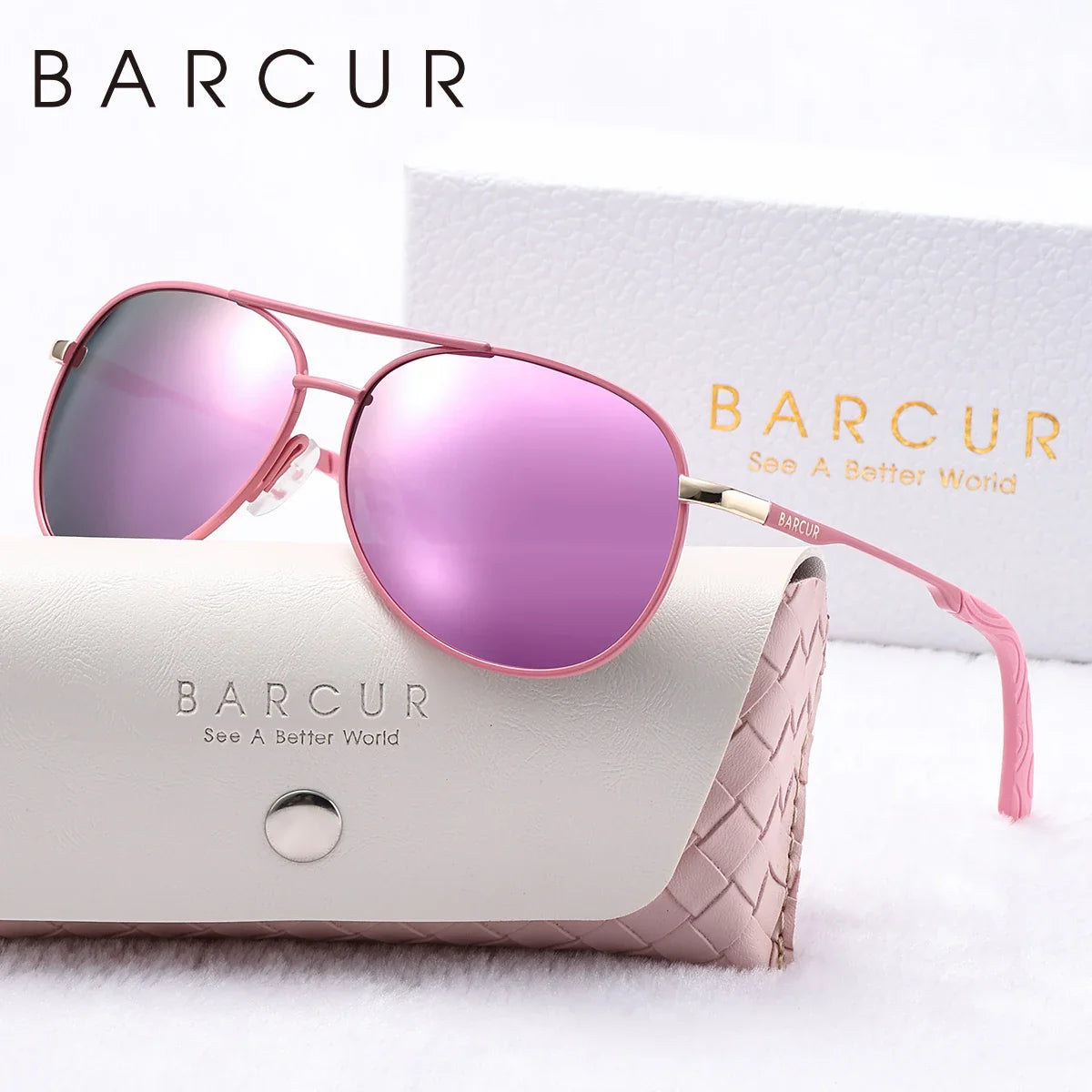 Stylish pink metal oval sunglasses for women featuring blue gradient polarized lenses