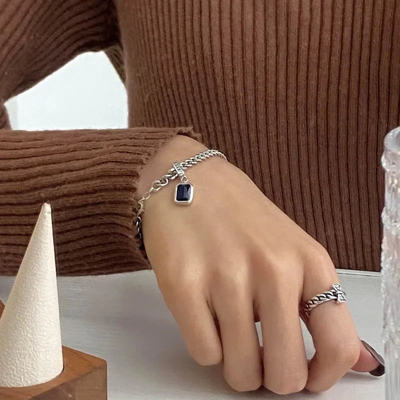 925 Sterling Silver Vintage Cuba Neck Chain Square Zircon Pendants Female Necklaces Women Jewelry Charms Accessories Argent 925
