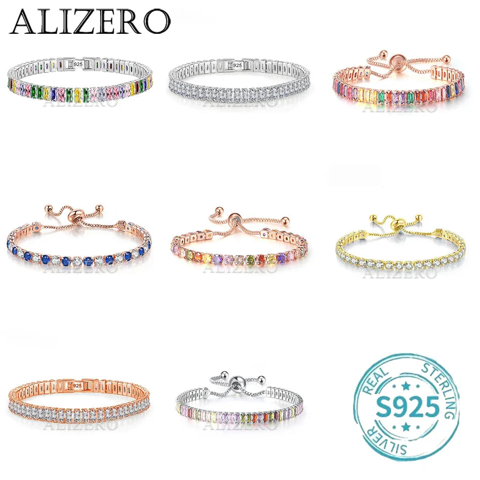 ALIZERO S925 Sterling Silver Bracelet Original Multicolor Zirconia Tennis Bracelets For Women Fashion Luxury Charm Jewelry