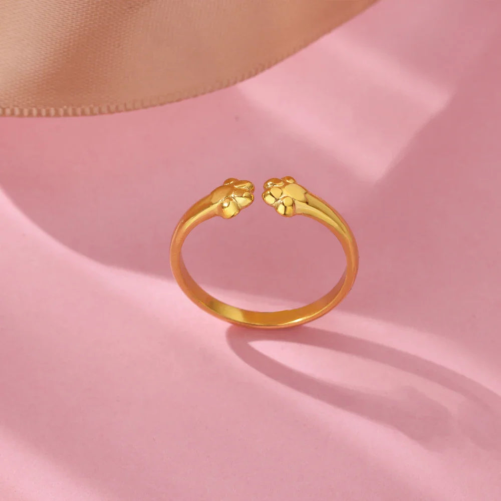 Cute Cat Claw Open Rings For Women Stainless Steel Gold Color Temperament Animal Finger Ring 2025 New Fashion Couple Jewelry