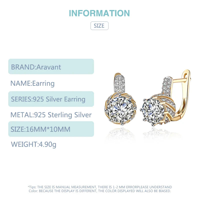Aravant 925 Silver 18K Gold Drop Earrings For Women Fashion Party Jewelry Gifts