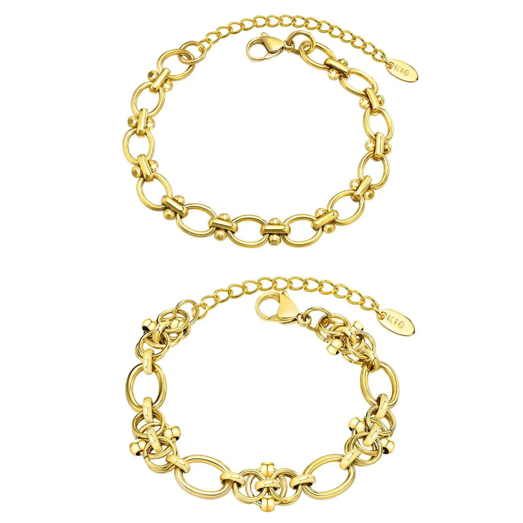 Statement Stainless Steel Chain Bracelet for Women, Vintage 18k Gold Plated Elegant Jewerlry