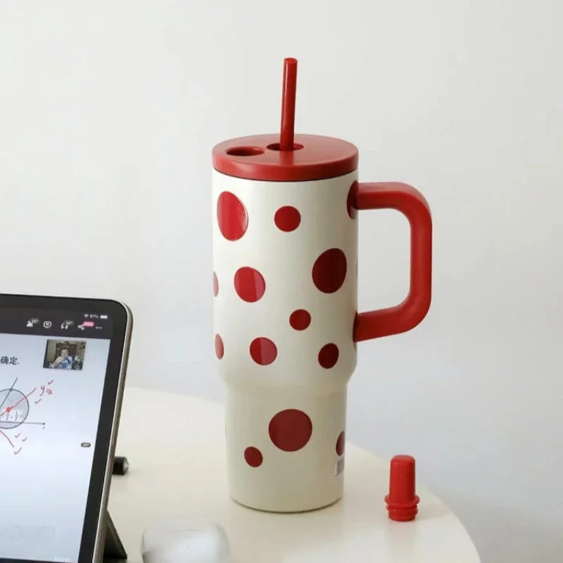 24oz Portability Tumbler with Handle Straw Lid Large Volume Stainless Steel Vacuum Insulated Cup Keep Cold Travel Mug