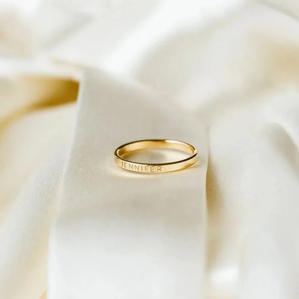 COOLTIME Personalized Custom Ring For Women Men Stainless Steel Gold Color Engrave Name Rings For Lover Jewelry Family Gifts