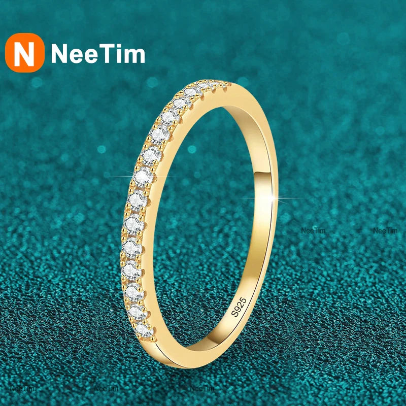 NeeTim Full D Color Moissanite Wedding Band Ring 925 Sterling Silver Eternity Band Engagement Bride Bands Party Rings For Women