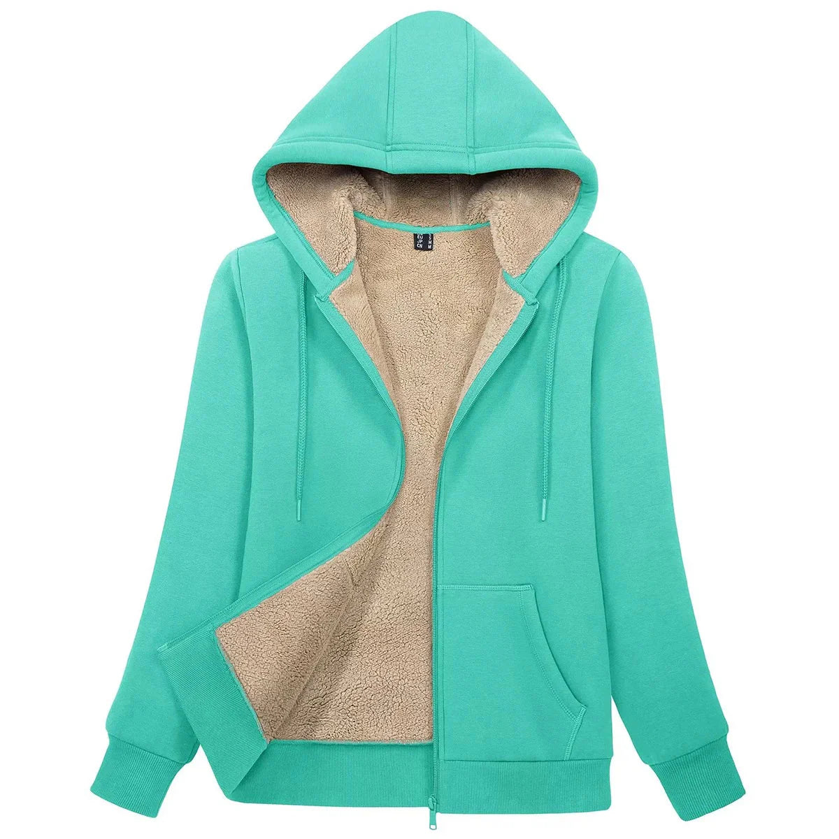 Women's Blue Sherpa-Lined Fleece Zip-Up Hoodie Jacket - Image 25