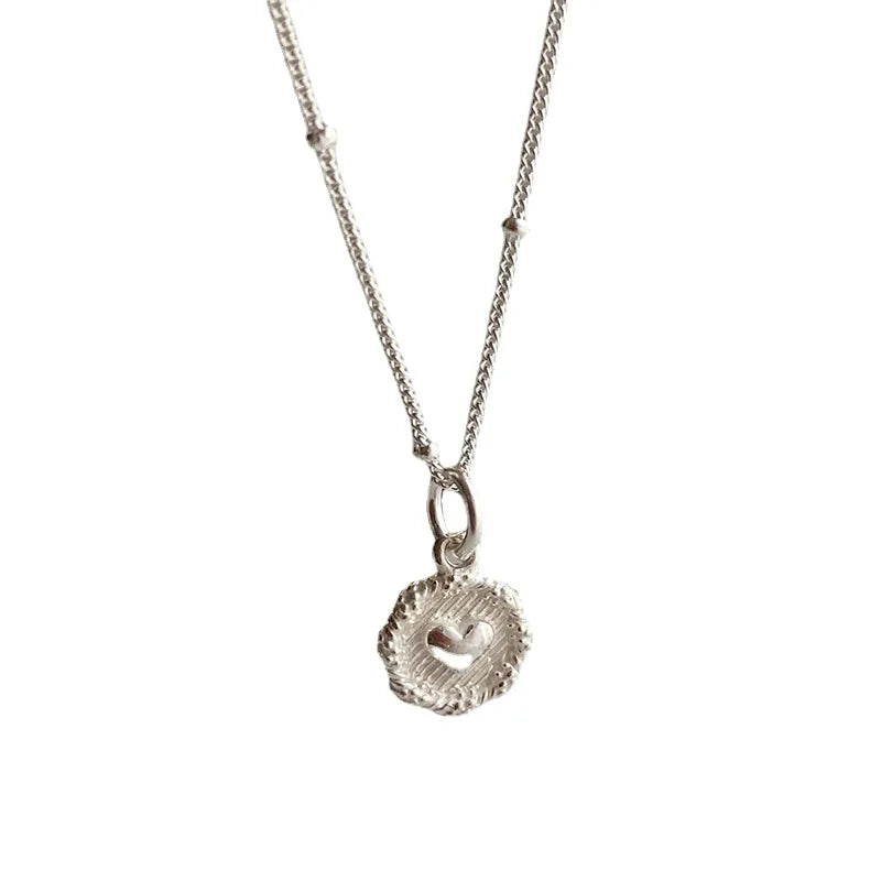 VENTFILLE 925 Sterling Love Heart Texture Bead Necklace for Women Girl Stereoscopic Design Double Sided Jewelry Gift Wholesale