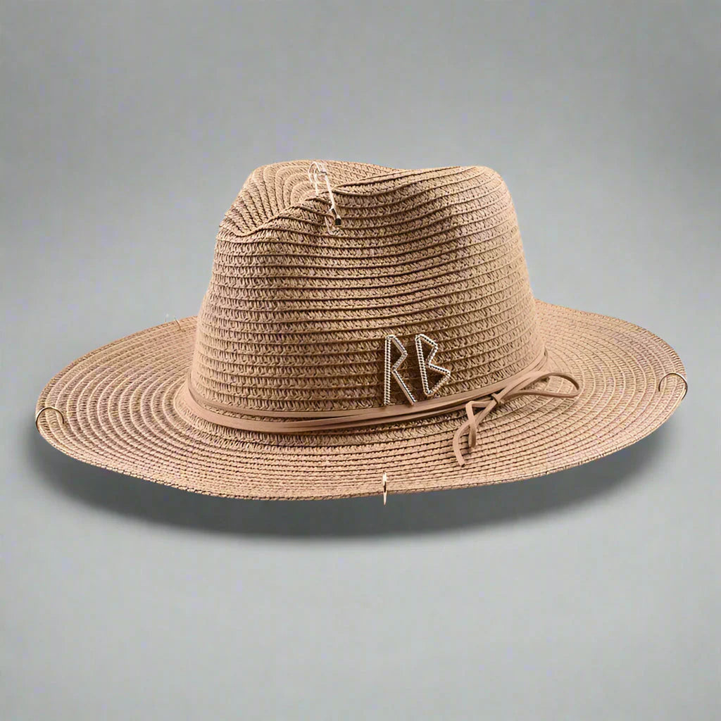 Unisex Metal Letter Straw Panama Hat