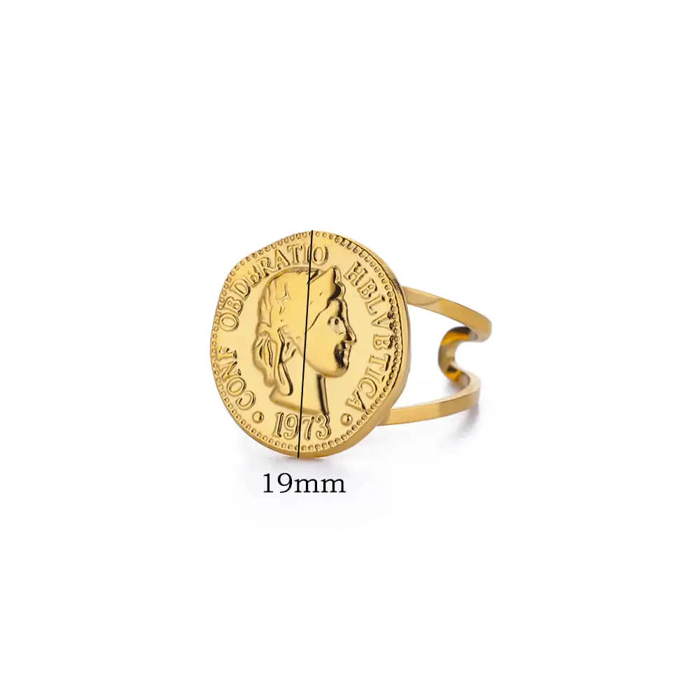 Stainless Steel Round Portrait Open Rings For Women Gold Color Adjustable Wedding Aesthetic Ring Party Fashion Jewerly Gift BFF