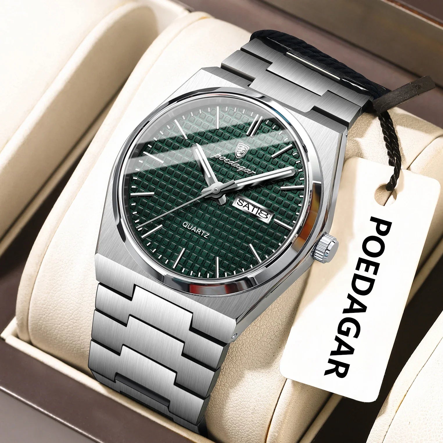 POEDAGAR Luxury Original Man Watch Waterproof Stainless Steel Luminous Men's Wristwatch Date Week Quartz Fashion Watches For Men