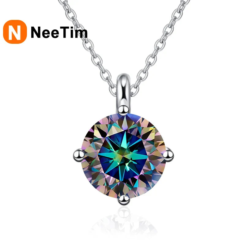 NeeTim 1CT 2CT Real Moissanite Pendant Necklace For Women Top Quality 925 Sterling Silver Wedding Party Bridal Luxury Jewelry