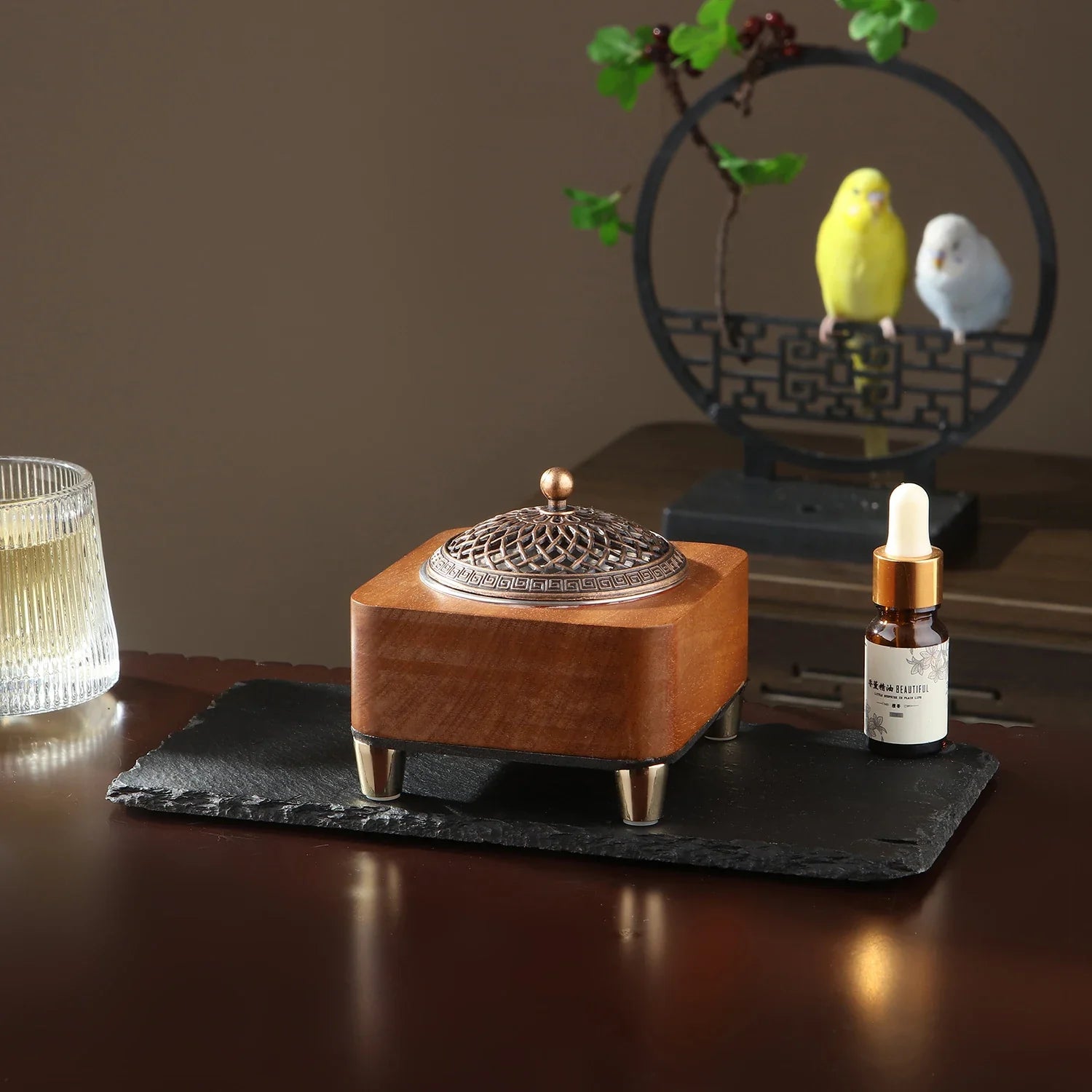Electronic Incense Burner Wooden Essential Oil Burner Timing Adjustable Temperature Wax Melts Warmer Agarwood Incense Burner