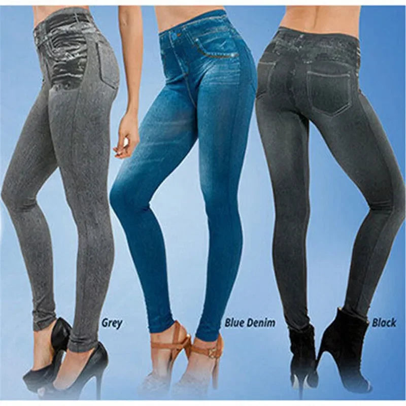 Women's Seamless Denim-Look Leggings High Waist