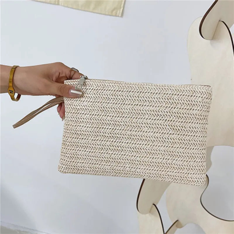 Woven Straw Wristlet Clutch Bag Stylish Bohemian Handbag - Image 4
