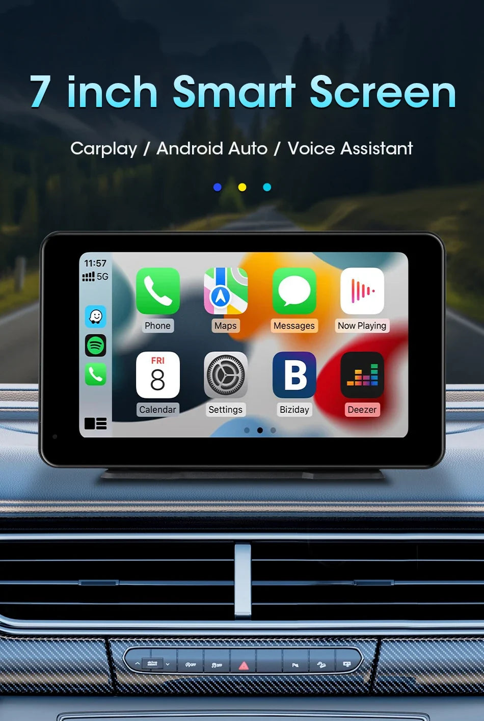 11.3 Inch Portable CarPlay Screen – HD Wireless Touch Display for Apple CarPlay and Android Auto