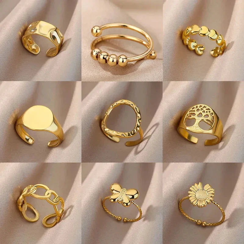 Irregular Hollow Opening Rings For Women Stainless Steel Gold Color Geometric Ring Party Christmas Jewelry Gift Free Shipping