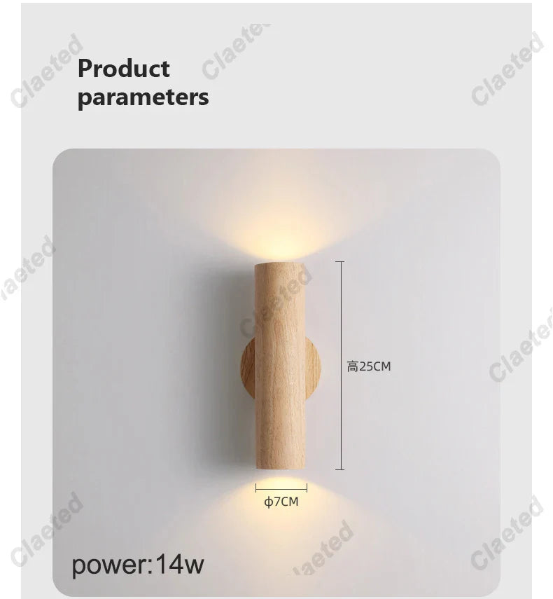 Nordic Style Solide Wood Wall Lamp for Dining Room Bedroom Foyer Chinese Up Down Double Heads  Background Aisle Led Wall Light