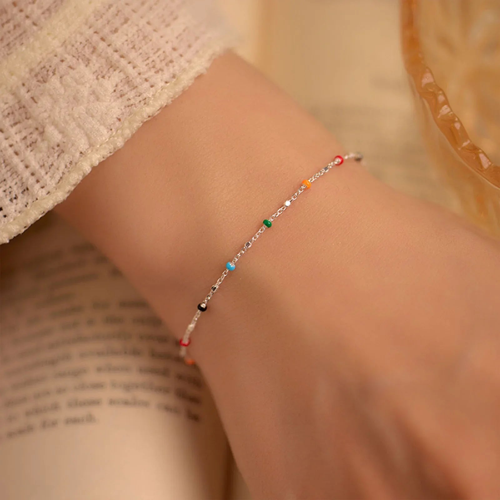 S925 Silver Dopaamine Colored Bean Bracelet Women's Popular INS Summer Niche Thin Fashion Jewelry Trendy Accessory