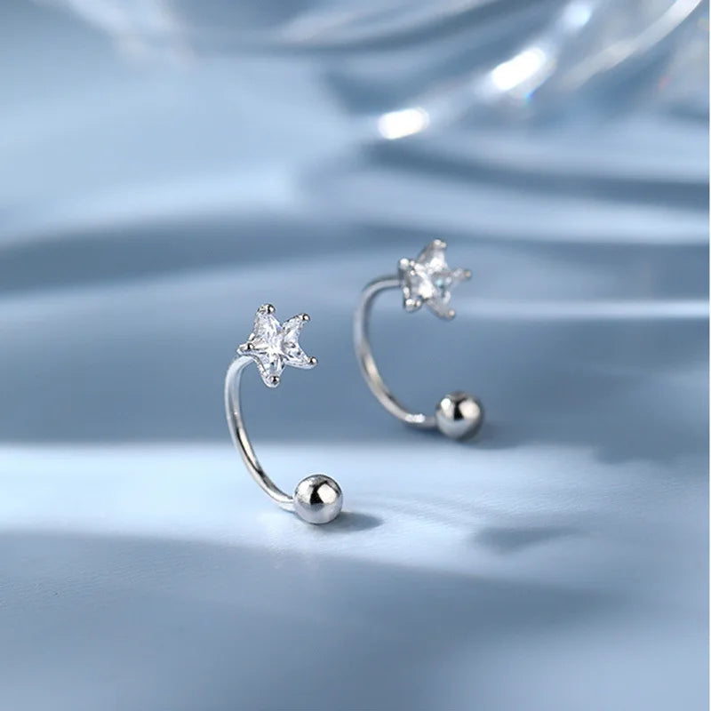 925 Silver Star Flash Crystal Summer Small Fresh Female 2022 New Trendy Personality Earrings