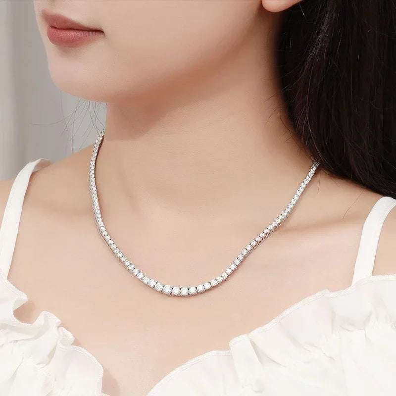 NeeTim Moissanite Tennis Necklace for Women Wedding Jewelry 925 Sterling Silver with Gold Plated Necklaces with Certificate