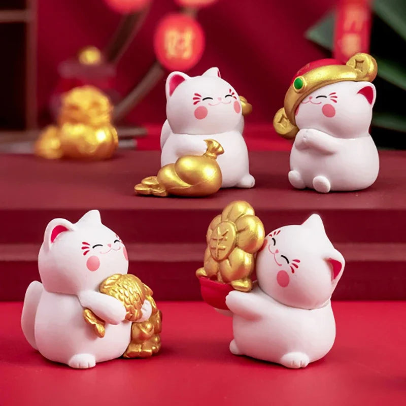 4/6pcs Cartoon Lucky Cats Figurines Miniatures Micro Landscape Ornaments For Home Room Desktop Decorations Accessories Gifts