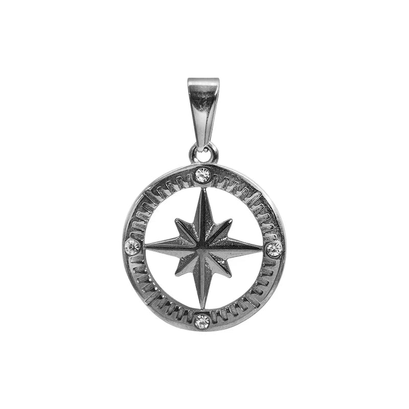 Stainless Steel Polaris Necklace - 18K Gold Plated Round Starry Sky Design, North Star Charm for DIY Jewelry