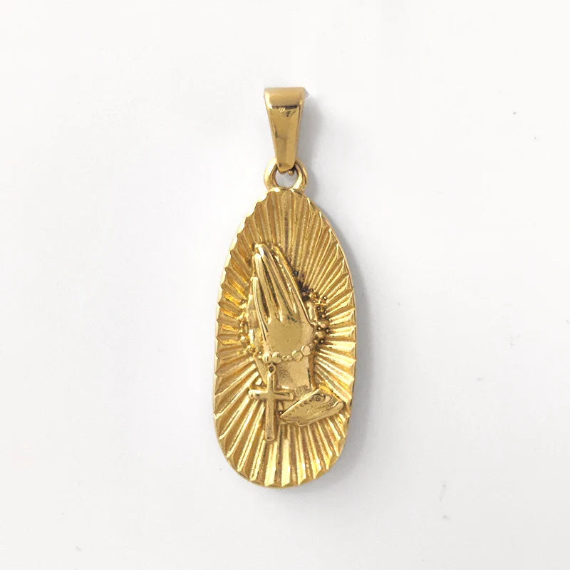 Hip Hop Praying Hands Necklace - Christian Buddhism Jewelry for Men Women | Gold Plated Stainless Steel Religious Gift