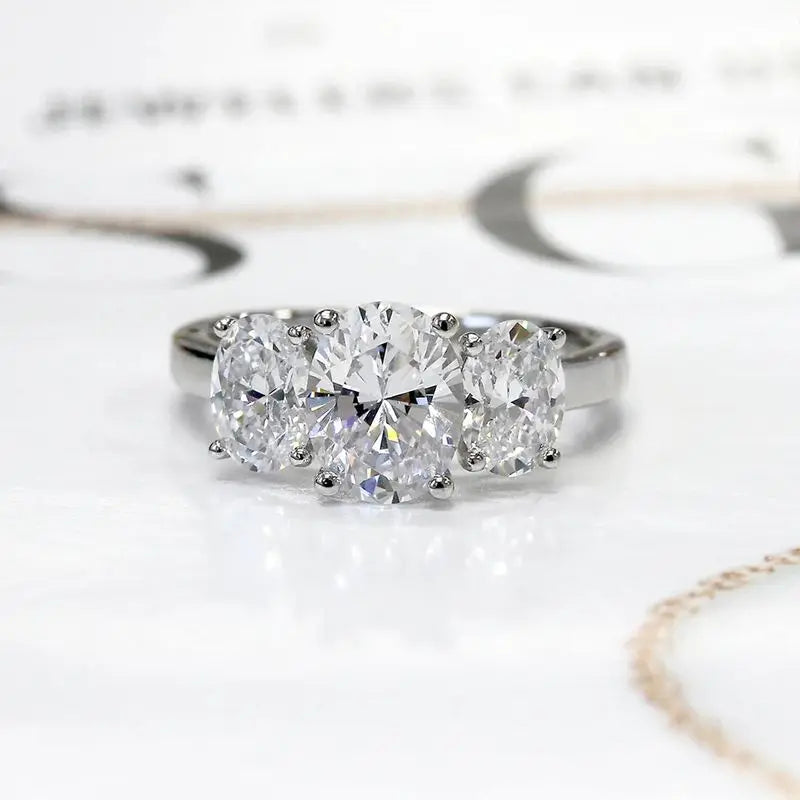 925 Sterling Silver Classic Sparkling Oval Zircon Rings For Women High Quality Wedding Party  Trendy Jewelry Anniversary Gift