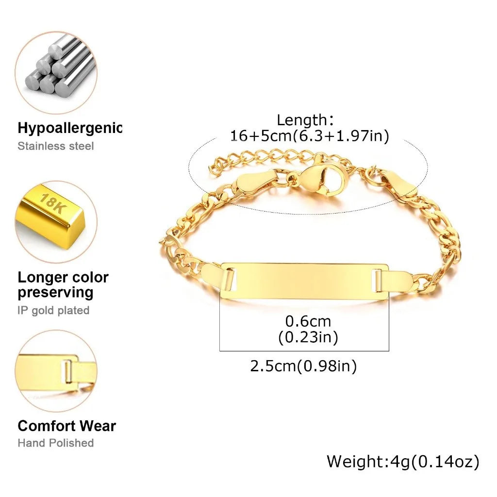 Customized Name & Text Gold Plated Stainless Steel Link Bracelet Fashion Personalized Custom Jewelry Men Women