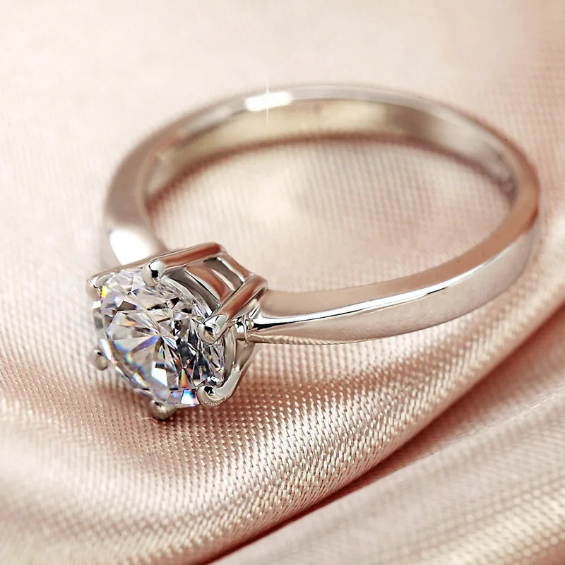 925 Sterling Silver Six Claw Cubic Zirconia Wedding Ring for Women Simple Elegant Engagement Proposal Rings Gift Fashion Jewelry