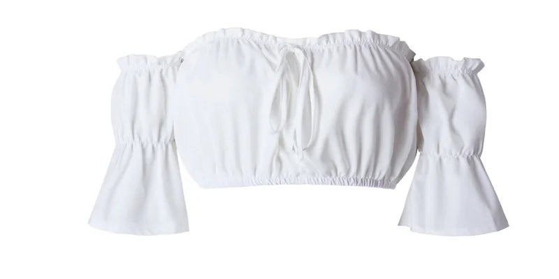 Women's Ruched Crop Top, Strapless Lantern Sleeve Summer Beach Top