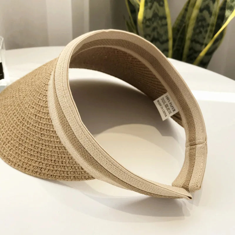 Women Straw Visor Hat Adjustable Sun Protection Beach Accessory - Image 4